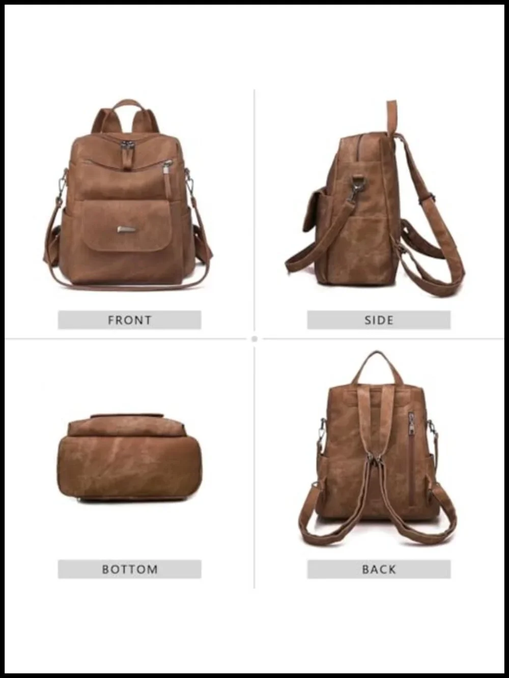 Faux Leather Fashion Backpack Purse for Women - Multi Pocket Travel Shoulder Bag
